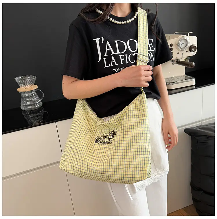Blue Plaid Canvas Shoulder Bag for Women 2025 — feature 28