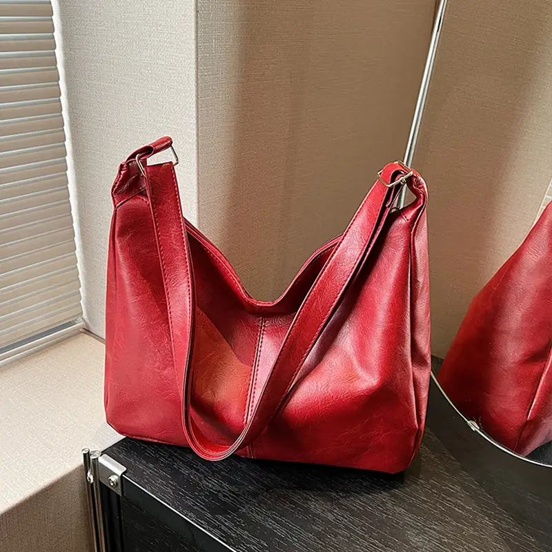 Red Leather Tote Bag for Women Summer Commute - Image 4