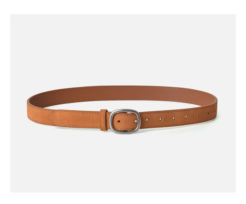 Vintage Brown Leather Belt with Pin Buckle for Women — feature 8