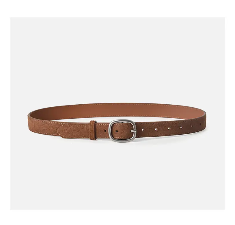 Vintage Brown Leather Belt with Pin Buckle for Women — feature 9