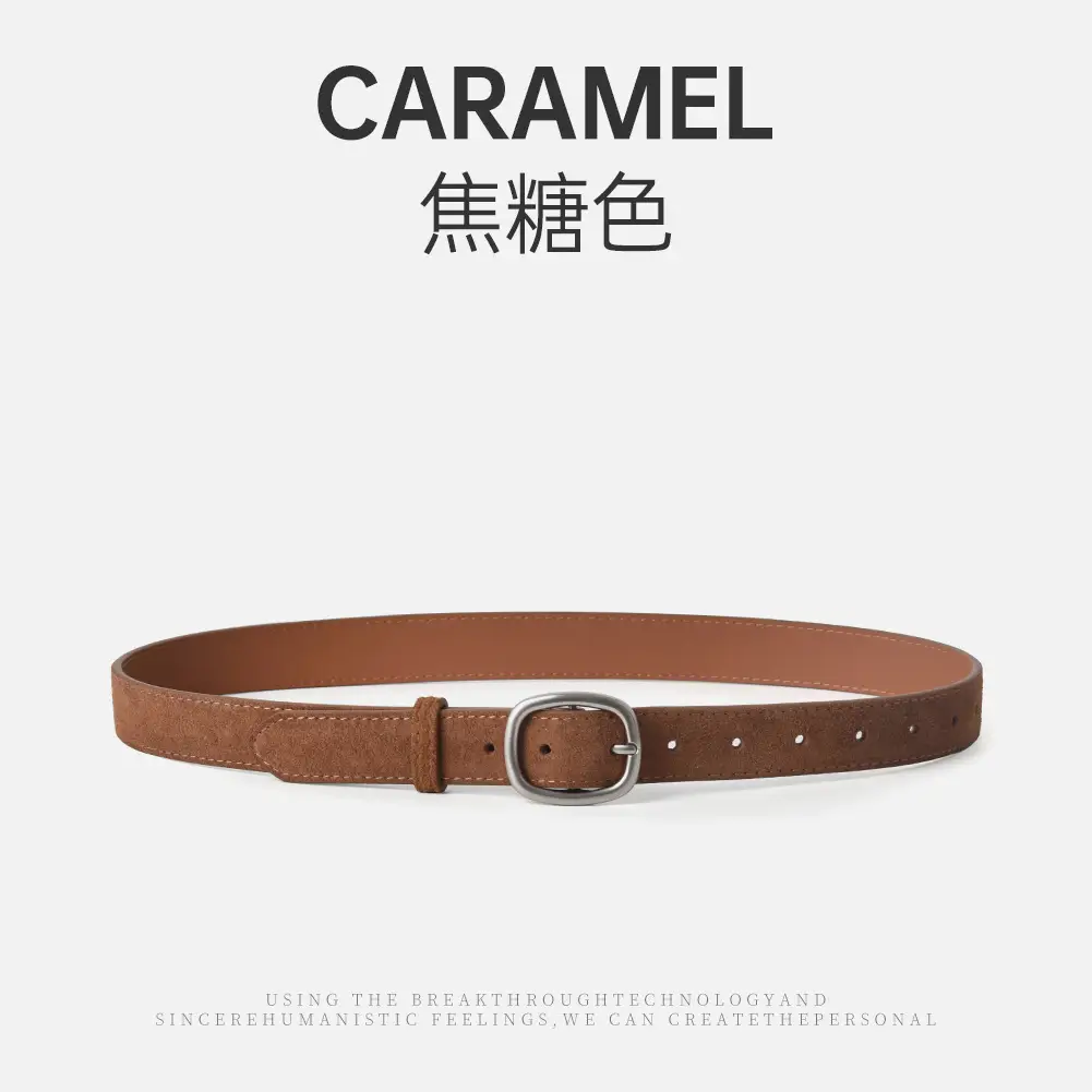Vintage Brown Leather Belt with Pin Buckle for Women - Image 2