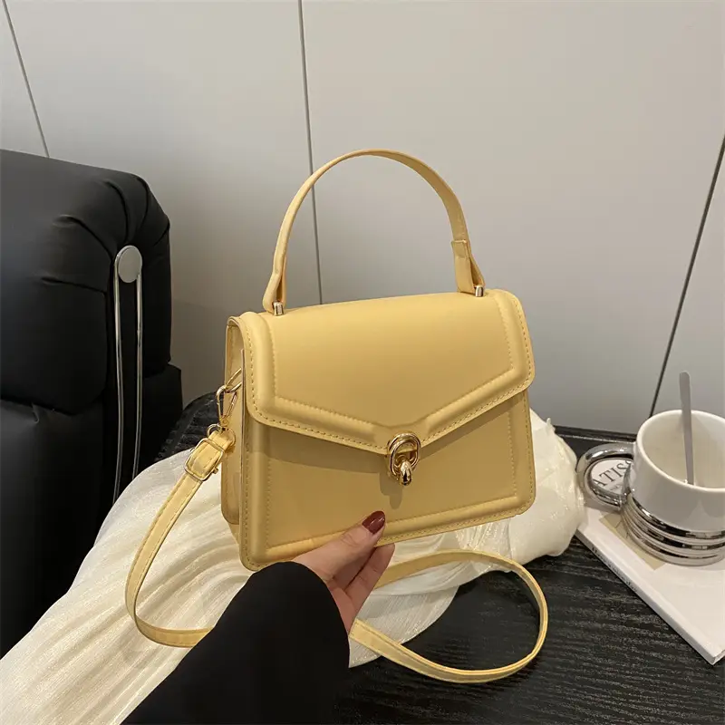 Women's Yellow Leather Shoulder Bag with Long Strap - Image 6