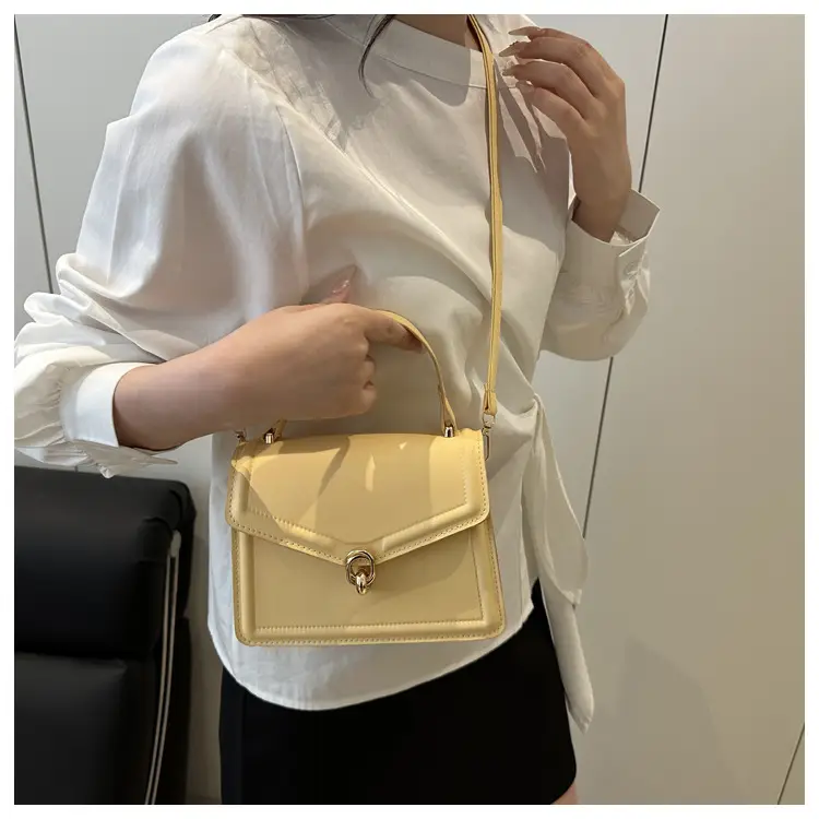 Women's Yellow Leather Shoulder Bag with Long Strap — feature 17