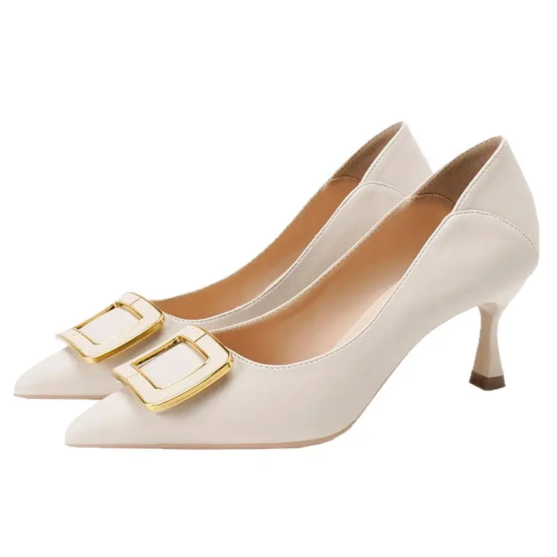 French-Style High Heels for Women, Stiletto Heels, 2026 New Style, Elegant Spring and Autumn Pointed Toe Square Buckle Work Shoes, Comfortable and Not Tiring for Feet