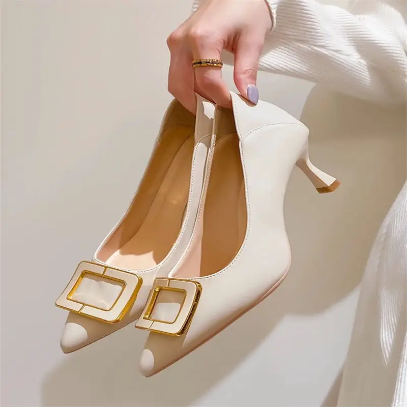 French-Style High Heels for Women, Stiletto Heels, 2026 New Style, Elegant Spring and Autumn Pointed Toe Square Buckle Work Shoes, Comfortable and Not Tiring for Feet — feature 1