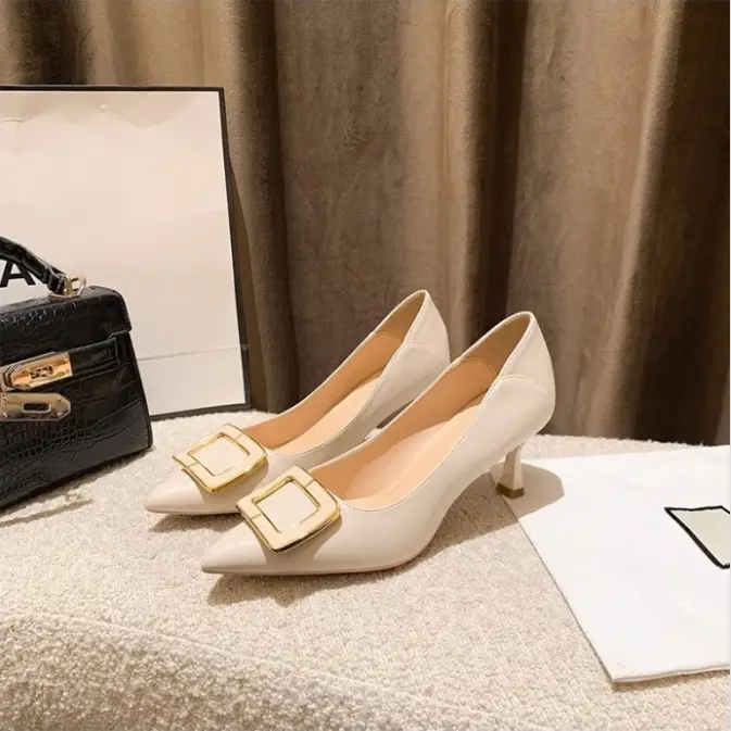 French-Style High Heels for Women, Stiletto Heels, 2026 New Style, Elegant Spring and Autumn Pointed Toe Square Buckle Work Shoes, Comfortable and Not Tiring for Feet