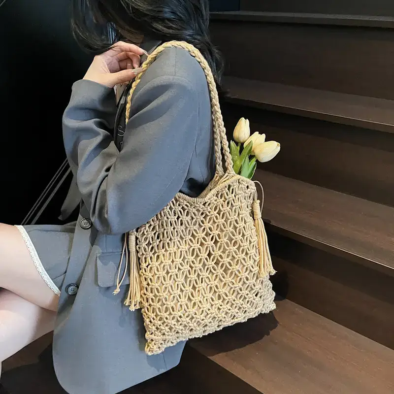 Women's Large Cut Out Knitted Shoulder Bag Summer 2025 - Image 3
