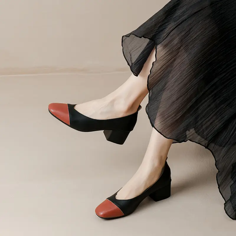 Simple women's shoes spring and autumn new shoes square toe thick heel shoes color matching four seasons commuting comfortable shallow mouth single shoes - Image 12
