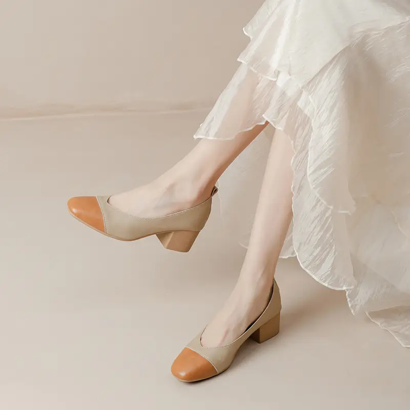 Simple women's shoes spring and autumn new shoes square toe thick heel shoes color matching four seasons commuting comfortable shallow mouth single shoes - Image 13