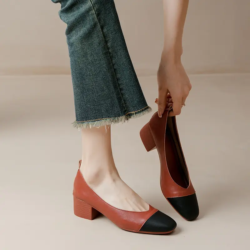 Simple women's shoes spring and autumn new shoes square toe thick heel shoes color matching four seasons commuting comfortable shallow mouth single shoes - Image 14