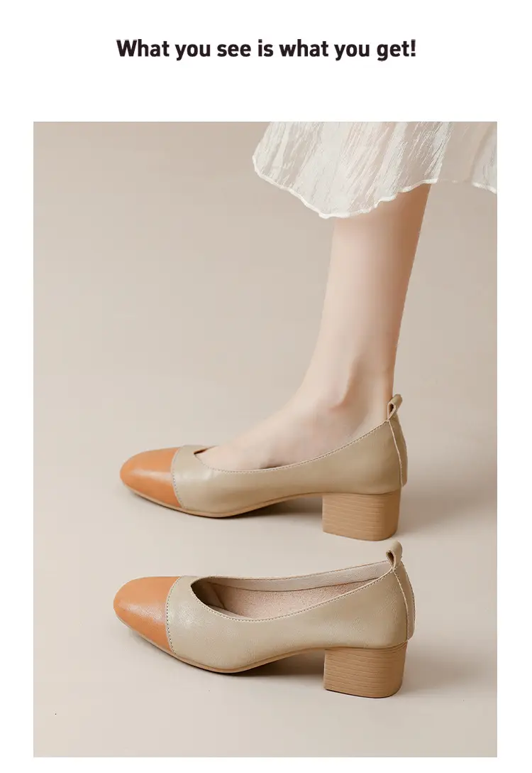 Simple women's shoes spring and autumn new shoes square toe thick heel shoes color matching four seasons commuting comfortable shallow mouth single shoes — feature 18