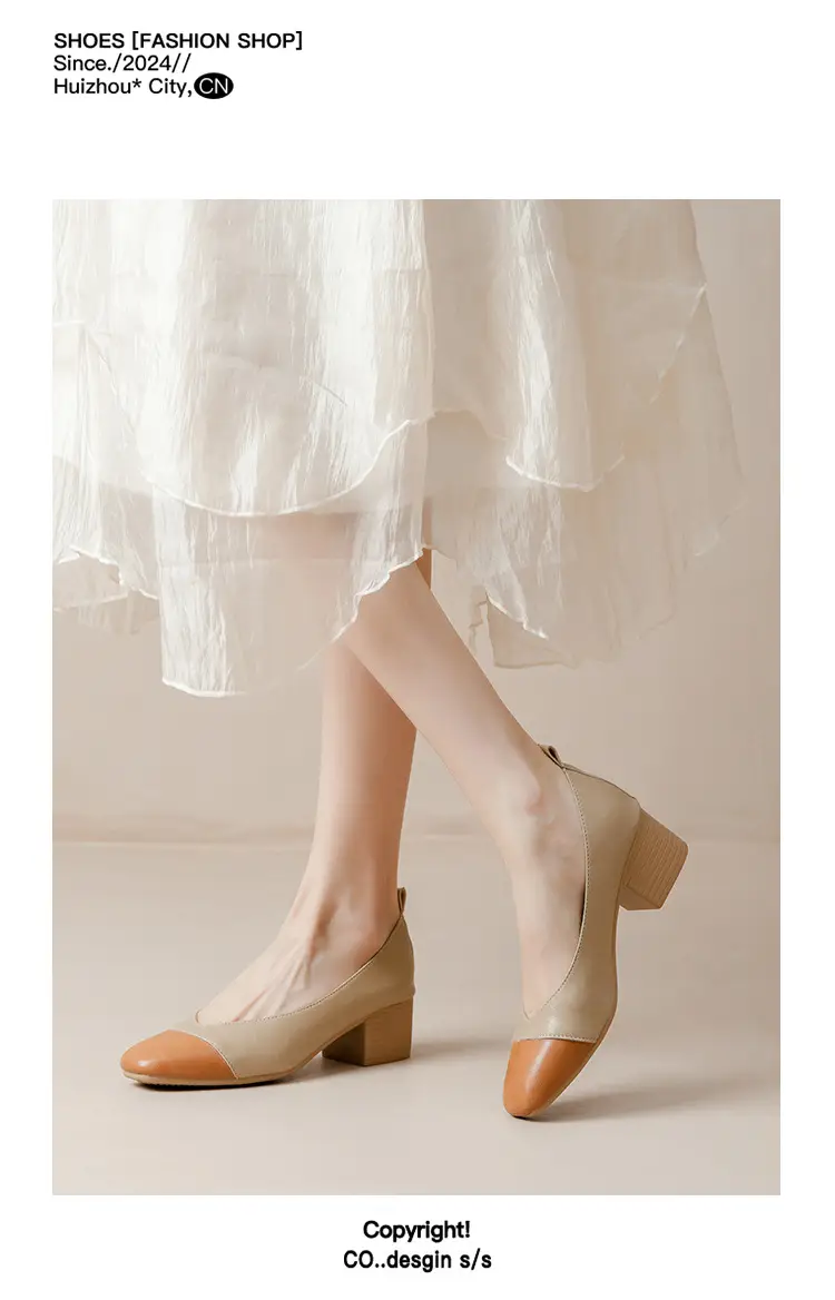 Simple women's shoes spring and autumn new shoes square toe thick heel shoes color matching four seasons commuting comfortable shallow mouth single shoes — feature 19