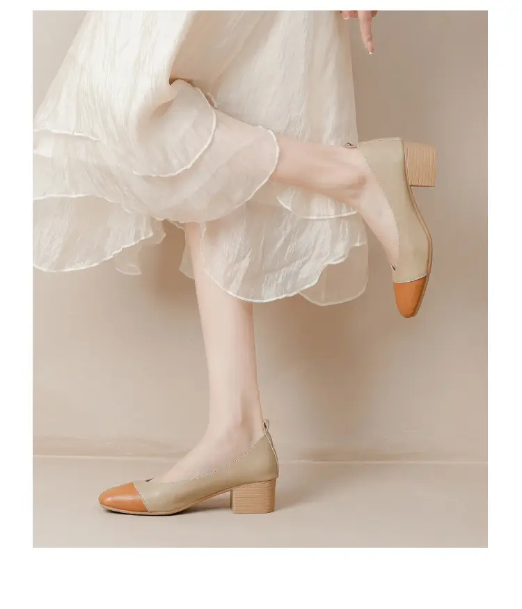 Simple women's shoes spring and autumn new shoes square toe thick heel shoes color matching four seasons commuting comfortable shallow mouth single shoes — feature 20