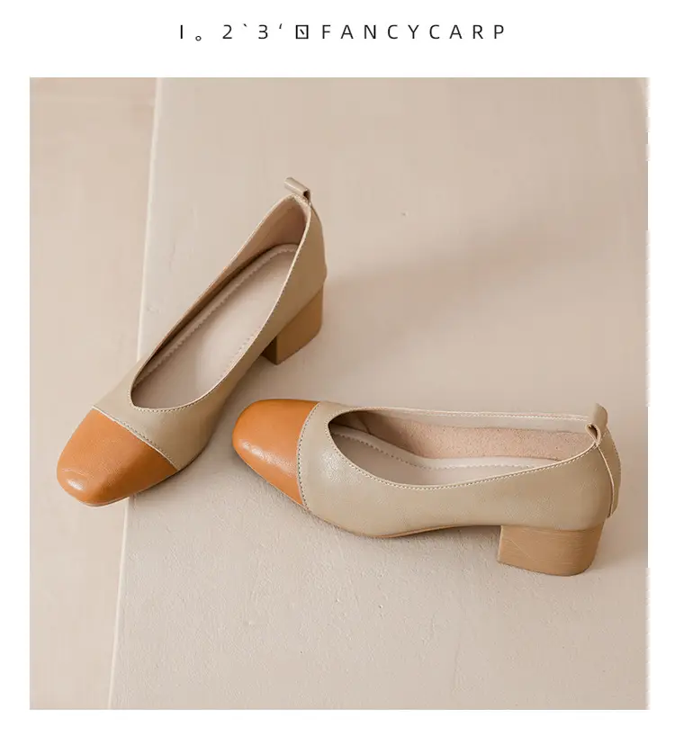 Simple women's shoes spring and autumn new shoes square toe thick heel shoes color matching four seasons commuting comfortable shallow mouth single shoes — feature 22
