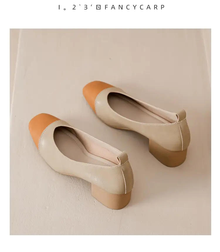 Simple women's shoes spring and autumn new shoes square toe thick heel shoes color matching four seasons commuting comfortable shallow mouth single shoes — feature 23