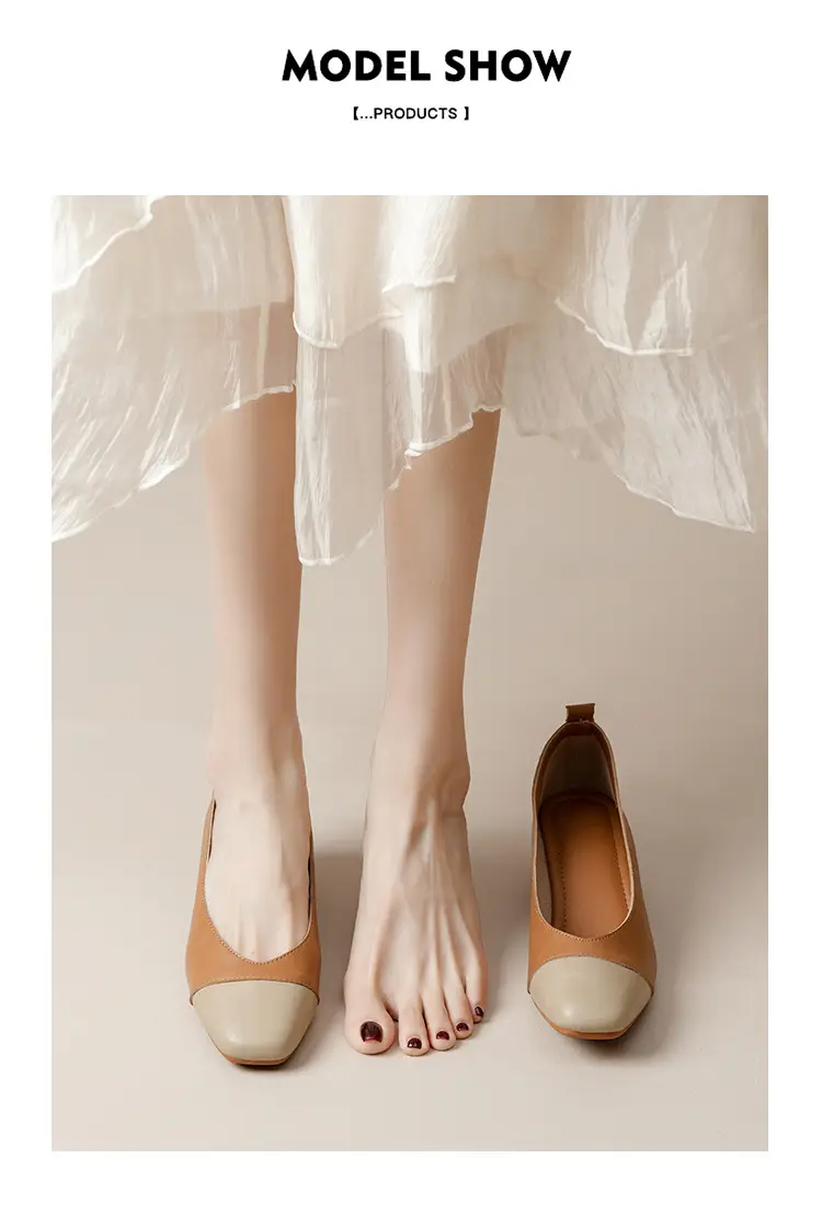 Simple women's shoes spring and autumn new shoes square toe thick heel shoes color matching four seasons commuting comfortable shallow mouth single shoes — feature 24