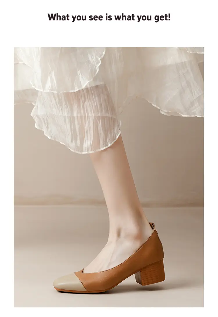 Simple women's shoes spring and autumn new shoes square toe thick heel shoes color matching four seasons commuting comfortable shallow mouth single shoes — feature 26