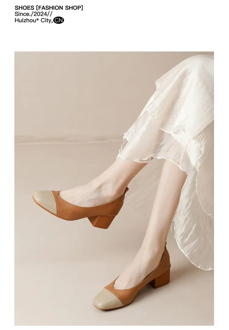 Simple women's shoes spring and autumn new shoes square toe thick heel shoes color matching four seasons commuting comfortable shallow mouth single shoes — feature 27