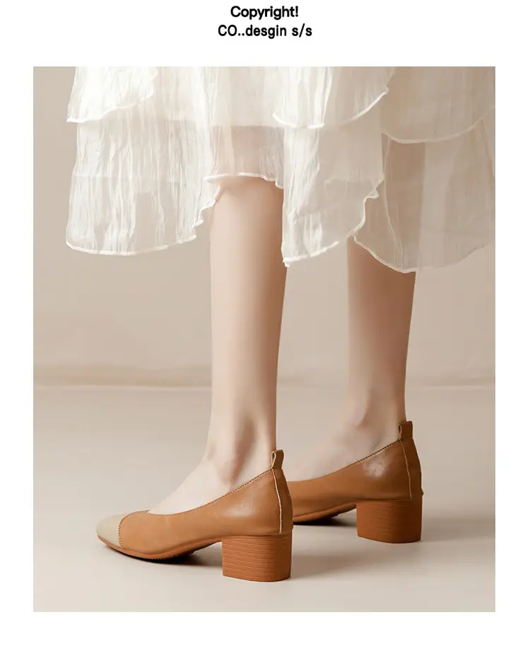 Simple women's shoes spring and autumn new shoes square toe thick heel shoes color matching four seasons commuting comfortable shallow mouth single shoes — feature 28