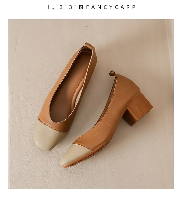 Simple women's shoes spring and autumn new shoes square toe thick heel shoes color matching four seasons commuting comfortable shallow mouth single shoes — feature 30