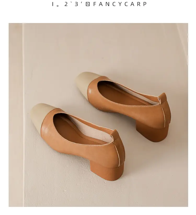 Simple women's shoes spring and autumn new shoes square toe thick heel shoes color matching four seasons commuting comfortable shallow mouth single shoes — feature 31