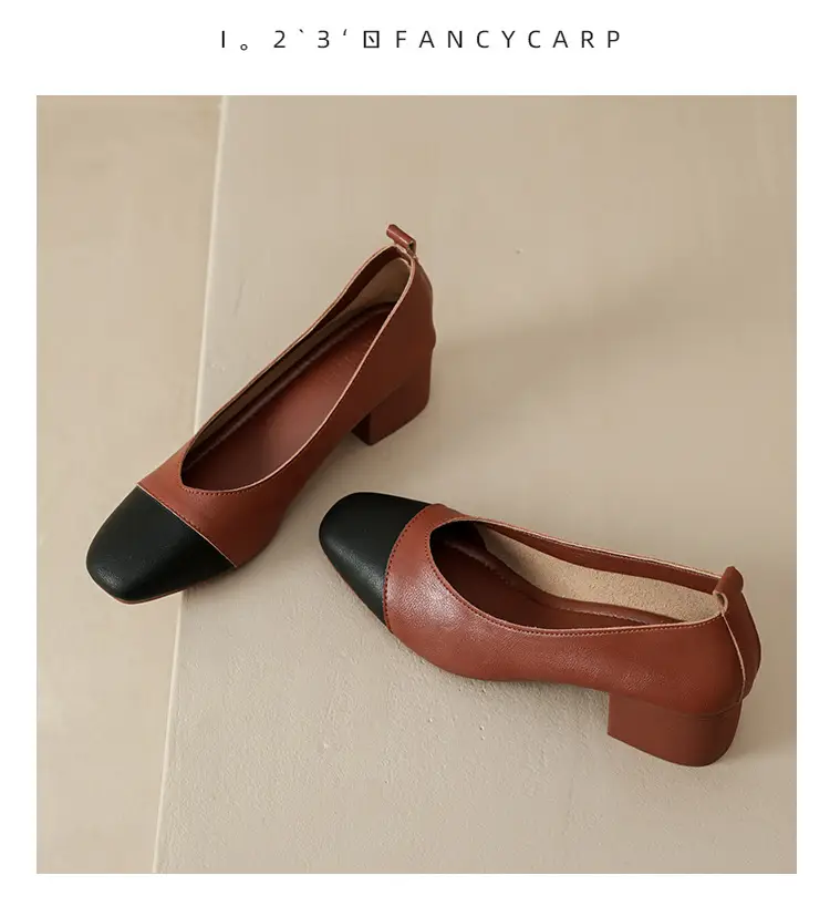 Simple women's shoes spring and autumn new shoes square toe thick heel shoes color matching four seasons commuting comfortable shallow mouth single shoes — feature 36