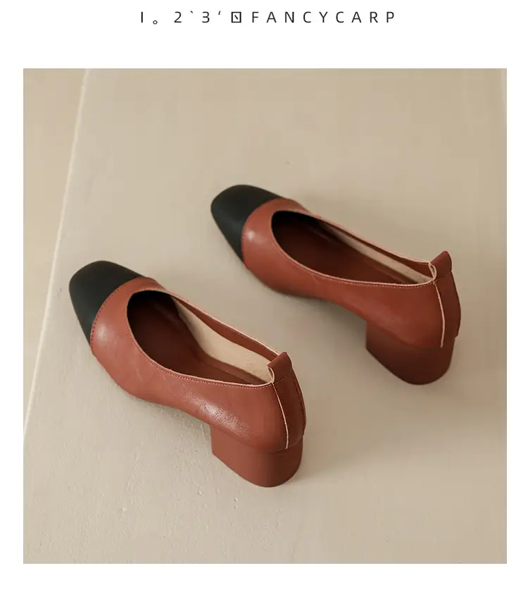Simple women's shoes spring and autumn new shoes square toe thick heel shoes color matching four seasons commuting comfortable shallow mouth single shoes — feature 37