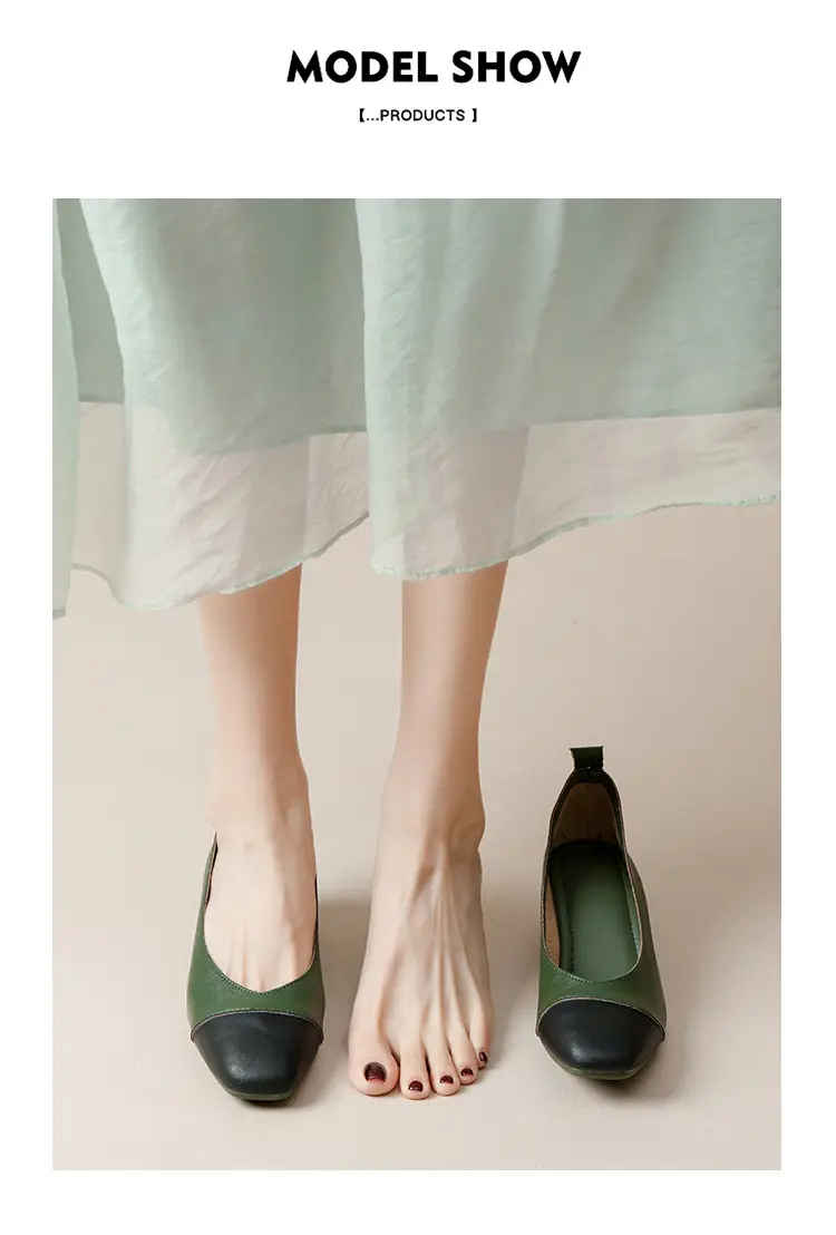 Simple women's shoes spring and autumn new shoes square toe thick heel shoes color matching four seasons commuting comfortable shallow mouth single shoes — feature 38