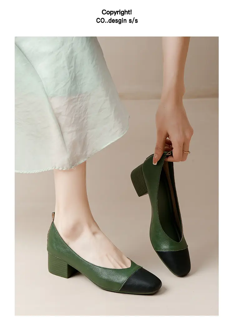 Simple women's shoes spring and autumn new shoes square toe thick heel shoes color matching four seasons commuting comfortable shallow mouth single shoes — feature 39