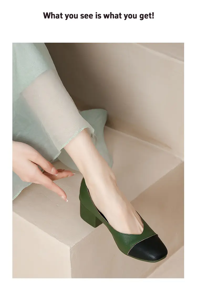 Simple women's shoes spring and autumn new shoes square toe thick heel shoes color matching four seasons commuting comfortable shallow mouth single shoes — feature 40