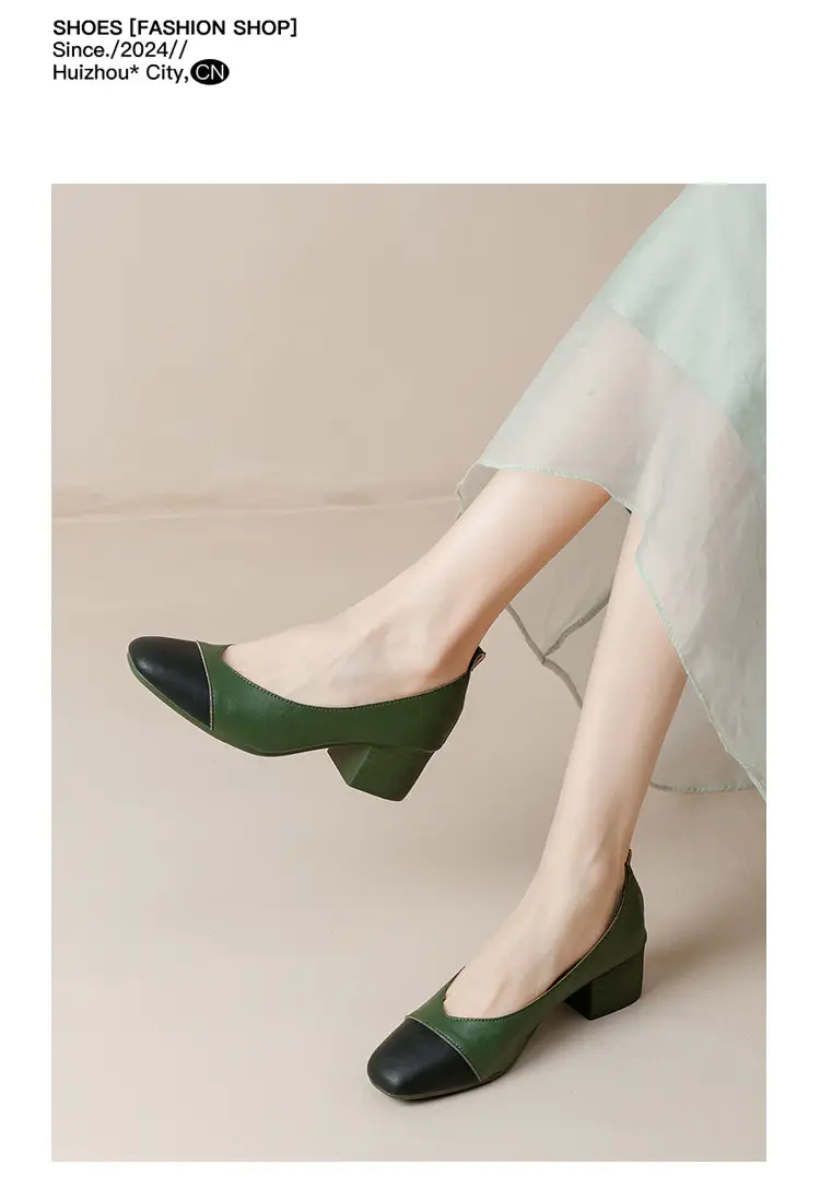 Simple women's shoes spring and autumn new shoes square toe thick heel shoes color matching four seasons commuting comfortable shallow mouth single shoes — feature 41