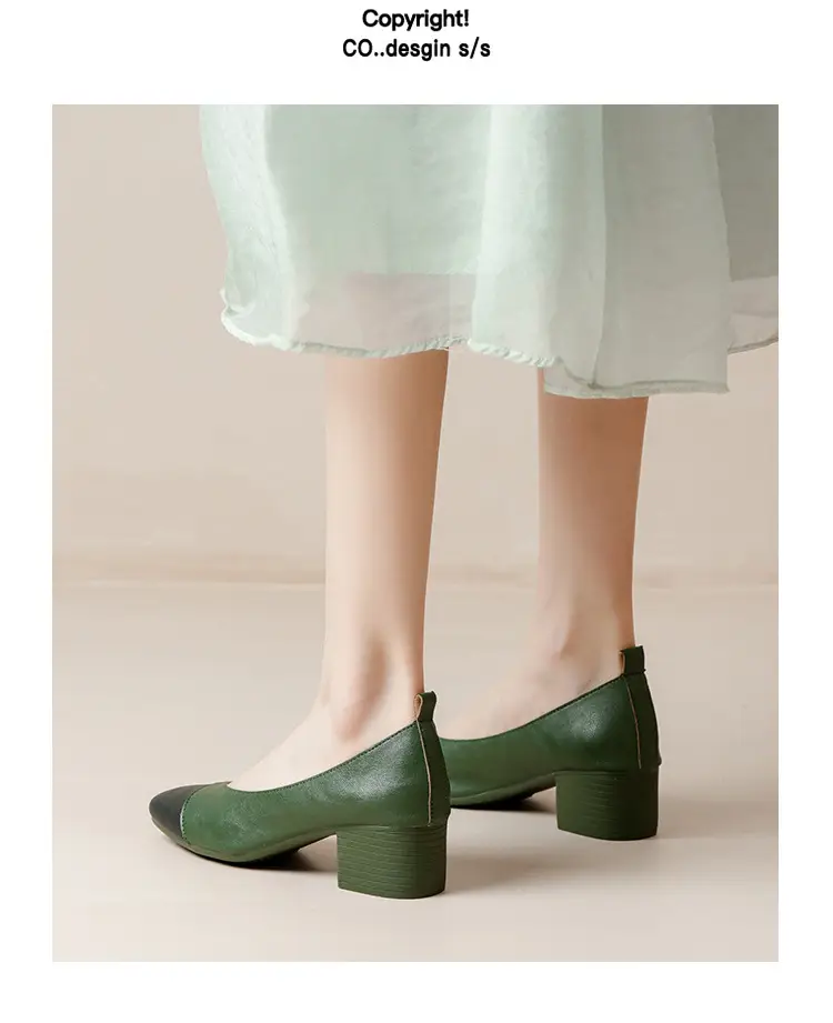 Simple women's shoes spring and autumn new shoes square toe thick heel shoes color matching four seasons commuting comfortable shallow mouth single shoes — feature 42