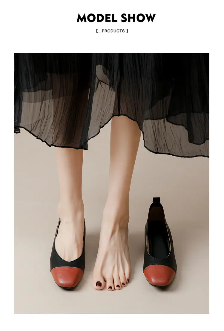 Simple women's shoes spring and autumn new shoes square toe thick heel shoes color matching four seasons commuting comfortable shallow mouth single shoes — feature 43