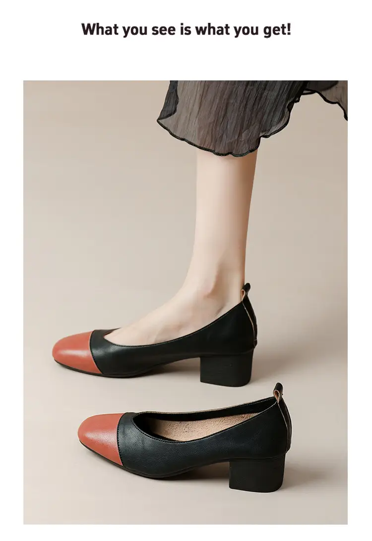Simple women's shoes spring and autumn new shoes square toe thick heel shoes color matching four seasons commuting comfortable shallow mouth single shoes — feature 45