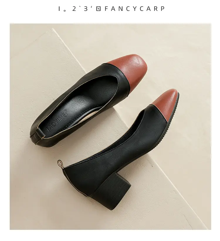 Simple women's shoes spring and autumn new shoes square toe thick heel shoes color matching four seasons commuting comfortable shallow mouth single shoes — feature 46