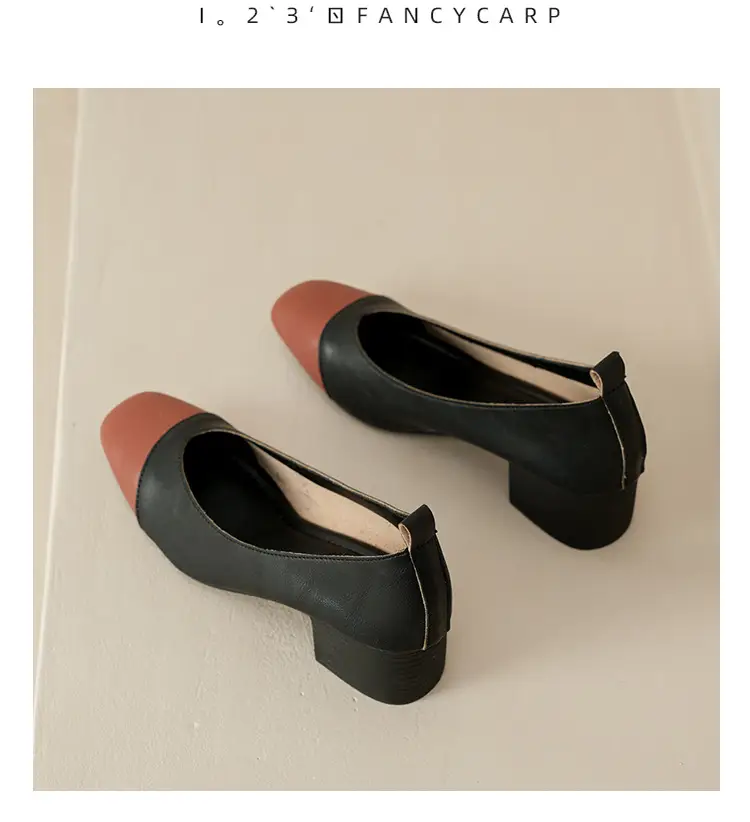 Simple women's shoes spring and autumn new shoes square toe thick heel shoes color matching four seasons commuting comfortable shallow mouth single shoes — feature 47