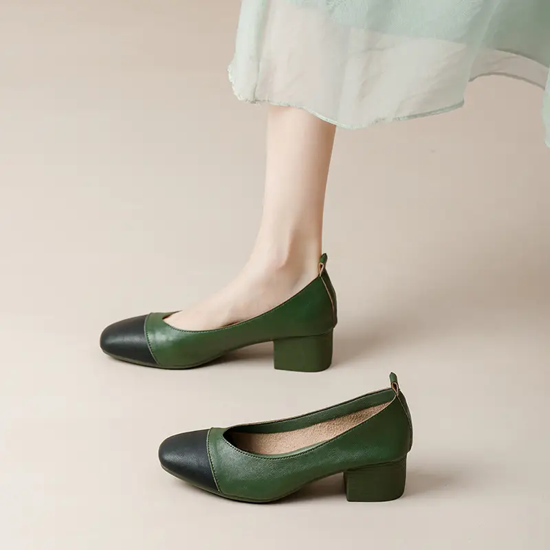 Simple women's shoes spring and autumn new shoes square toe thick heel shoes color matching four seasons commuting comfortable shallow mouth single shoes - Image 3