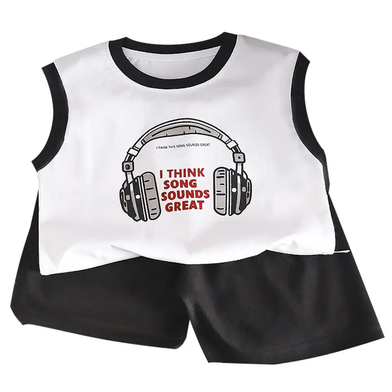 Kids Korean Style Vest Top Shorts Set Cotton White Black