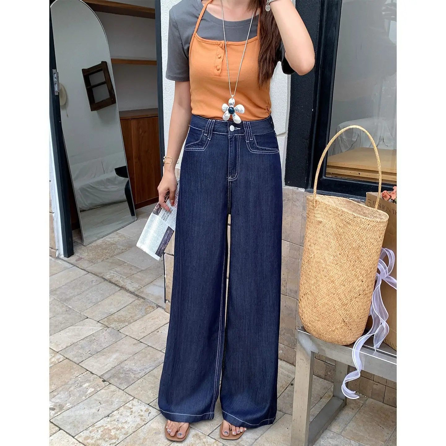 Vintage Wide Leg Jeans Dark Blue 2026