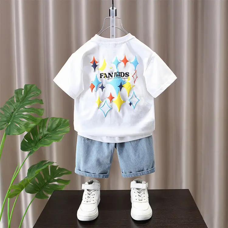 Boys 2025 Star Letter T-Shirt White Short Sleeve - Image 4