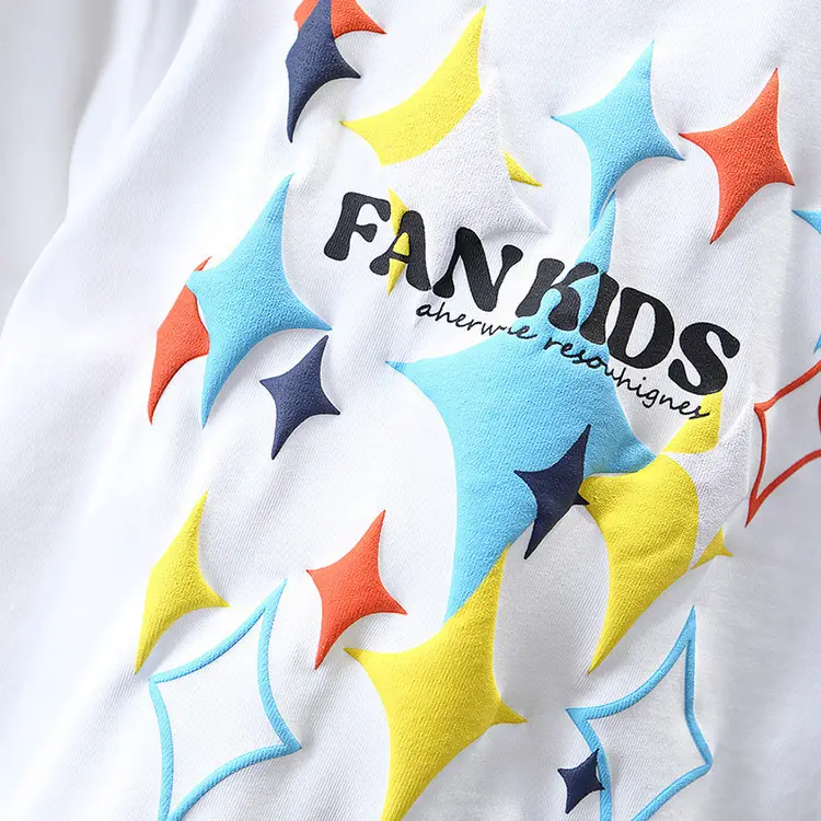 Boys 2025 Star Letter T-Shirt White Short Sleeve - Image 7