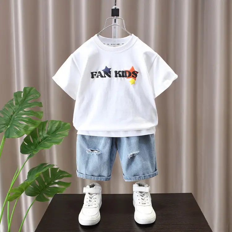 Boys 2025 Star Letter T-Shirt White Short Sleeve - Image 2