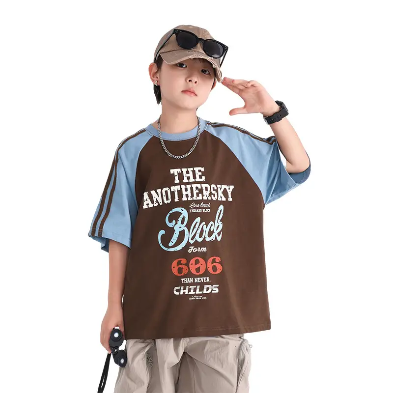 Boys Summer Cotton T-Shirt Brown Blue 2026 - Image 7