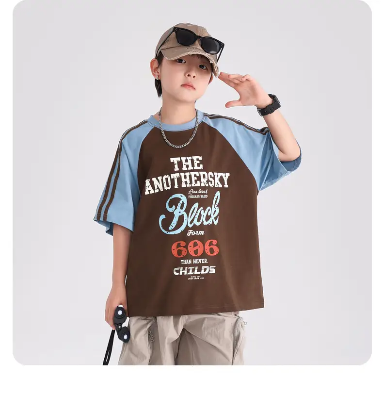 Boys Summer Cotton T-Shirt Brown Blue 2026 — feature 11
