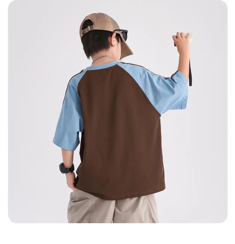 Boys Summer Cotton T-Shirt Brown Blue 2026 — feature 12