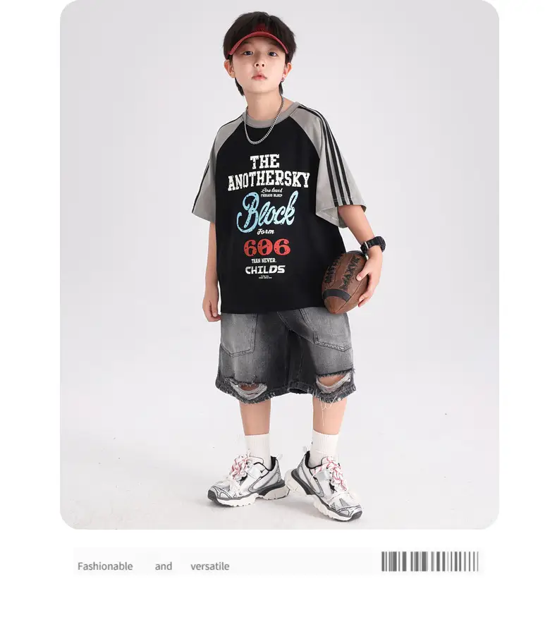 Boys Summer Cotton T-Shirt Brown Blue 2026 — feature 13