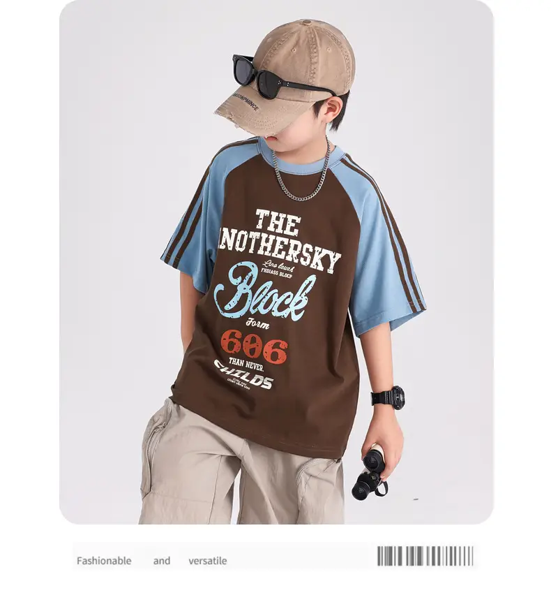 Boys Summer Cotton T-Shirt Brown Blue 2026 — feature 9