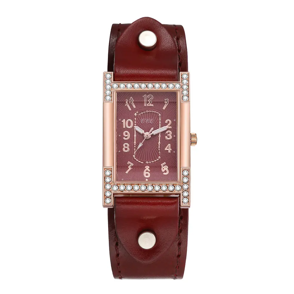Square Rhinestone Women's Watch Green Leather Magnetic Buckle - Image 2