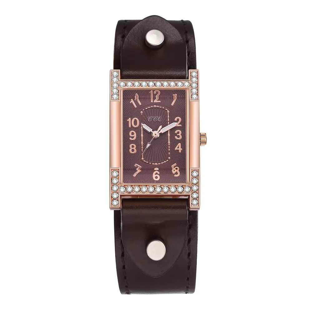 Square Rhinestone Women's Watch Green Leather Magnetic Buckle - Image 4