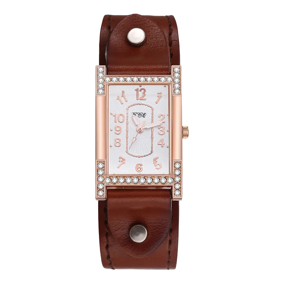 Square Rhinestone Women's Watch Green Leather Magnetic Buckle - Image 5